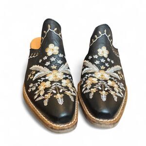 Dingo Wildflower Black Leather Embroidered Mule Boots Womens 7 Western Floral
